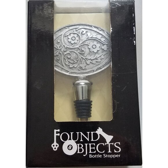 Found Object Wine Bottle Stopper Floral Belt Buckle Oval Resin Metal 5" Tall Top - Picture 8 of 9